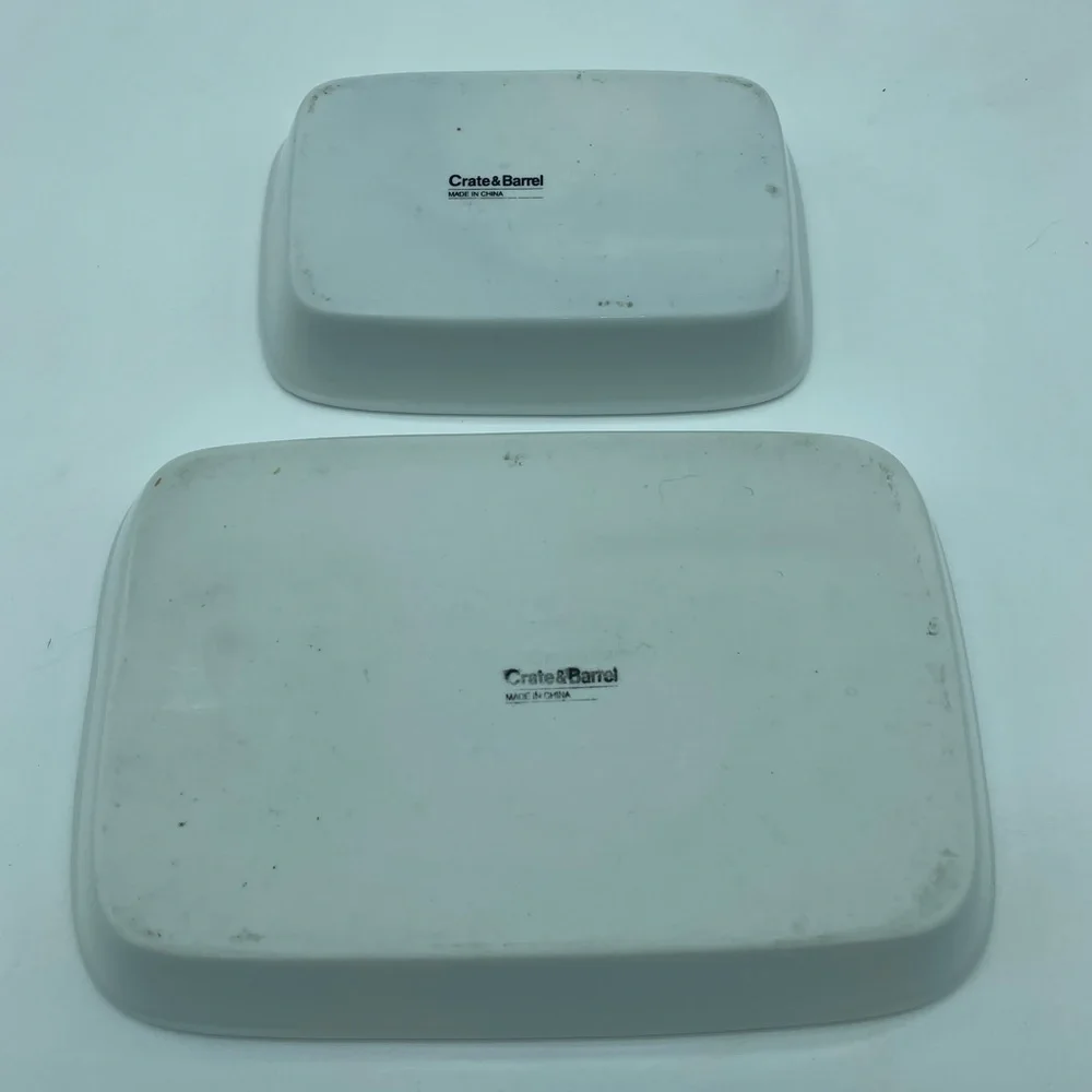 Set of 2 Crate & Barrel White Porcelain Rectangle Baking Casserole Serving Dish